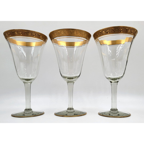 Tiffin Franciscan Minton Gold Rim Water Goblet Wine Glass 22K Gold Trim Set of 3 - Picture 3 of 8
